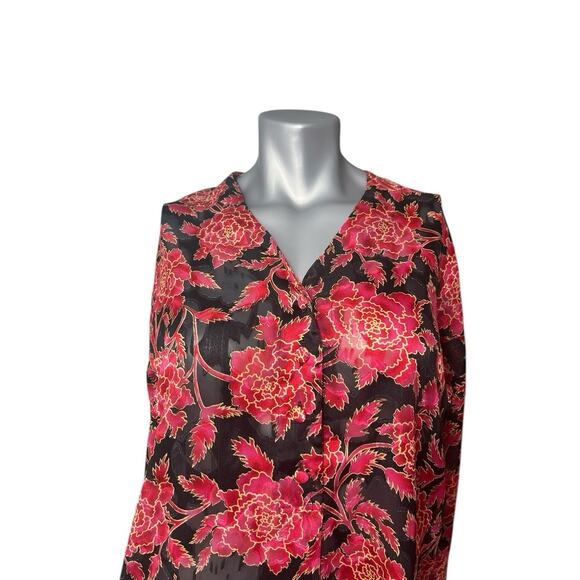 Vtg Victoria’s Secret Sleep Gown Small Peekaboo Black Red Rose Floral Lingerie - Picture 9 of 11